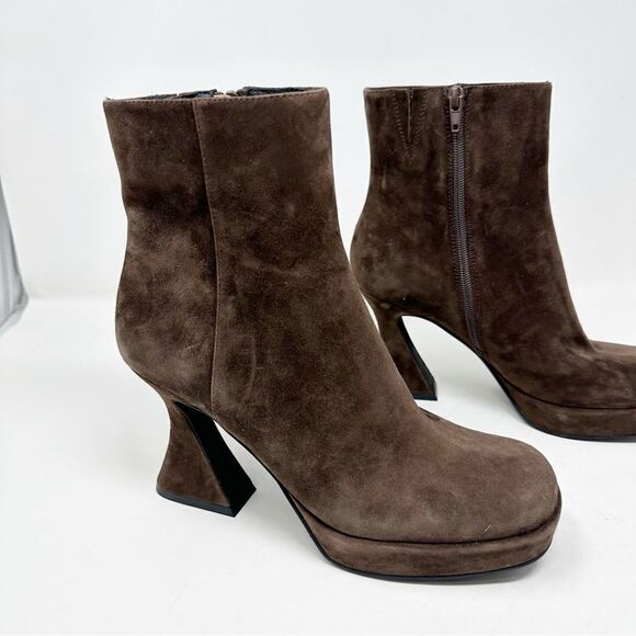 Jeffrey Campbell Humanity Zip Ankle Bootie Platform Brown Suede Boot Size 7.5 - Picture 2 of 8